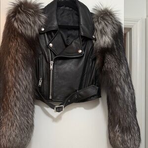 IRO Leather Jacket with Faux Fur Sleeves